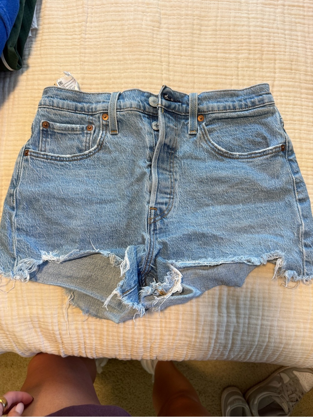 Levi's Light Blue Frayed Hem Denim Shorts